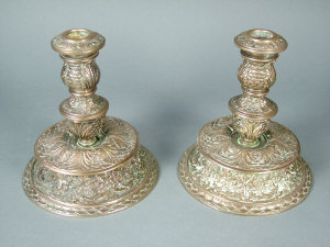 Appraisal: A pair of th century Renaissance style bronze candlesticks of