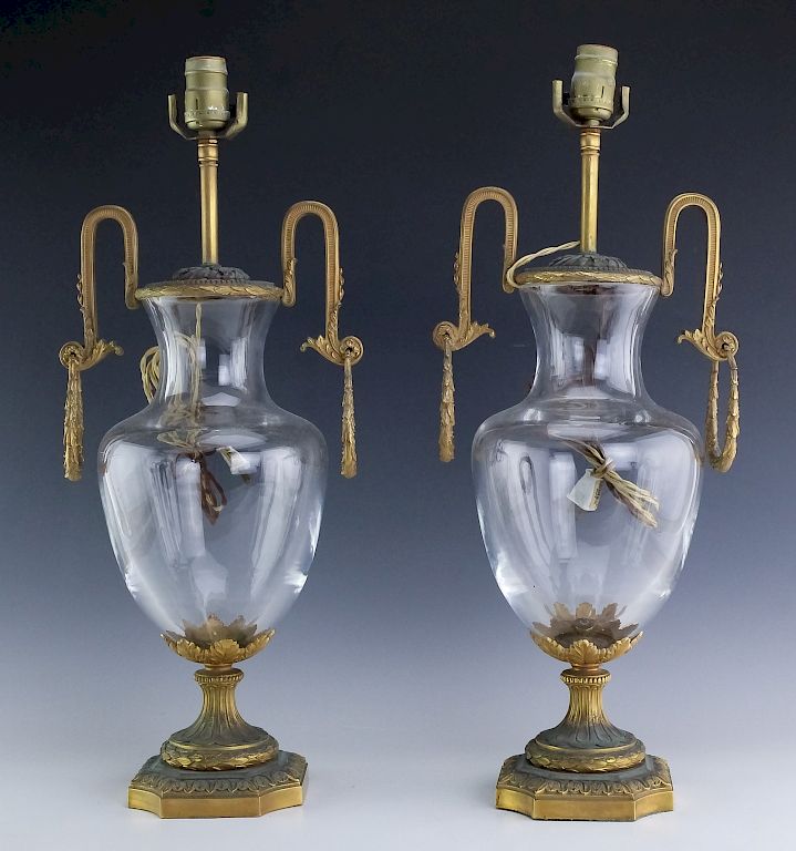 Appraisal: Pair Antique Dore Bronze Mounted Crystal Lamps Pair of Lamps