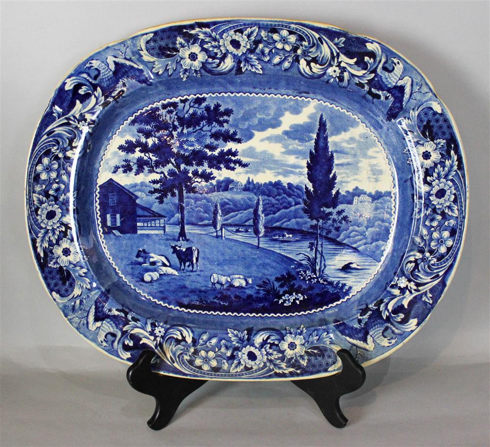 Appraisal: STAFFORDSHIRE BLUE AND WHITE MENDENHALL FERRY PLATTER mid - th