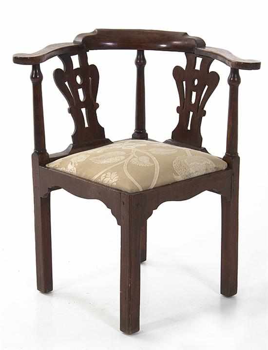 Appraisal: George III mahogany corner chair late th century curved crestrail