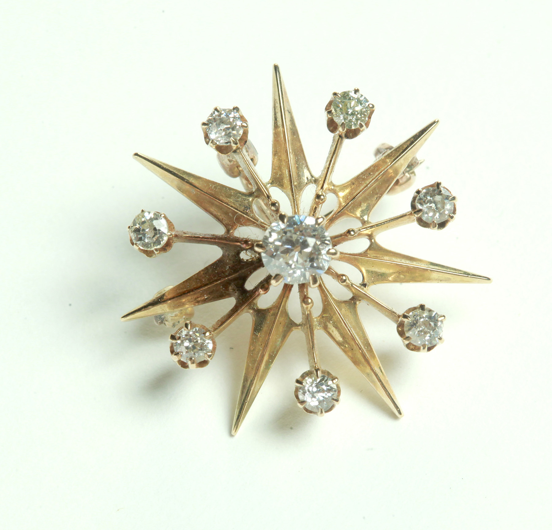 Appraisal: DIAMOND BROOCH American th century Victorian yellow gold starburst brooch