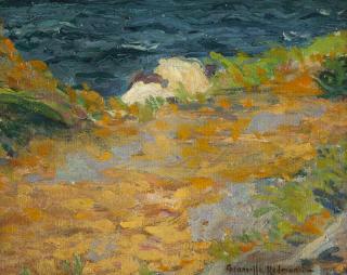 Appraisal: Granville Redmond Hillside landscape overlooking the ocean signed lower right