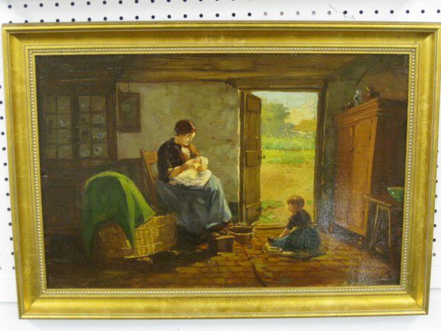 Appraisal: R Ross Oil on Board mother with children th century