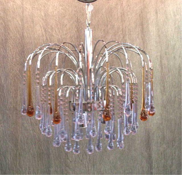 Appraisal: Multi-Colored Glass Chrome Chandelier Fountain form midcentury From a Scarsdale