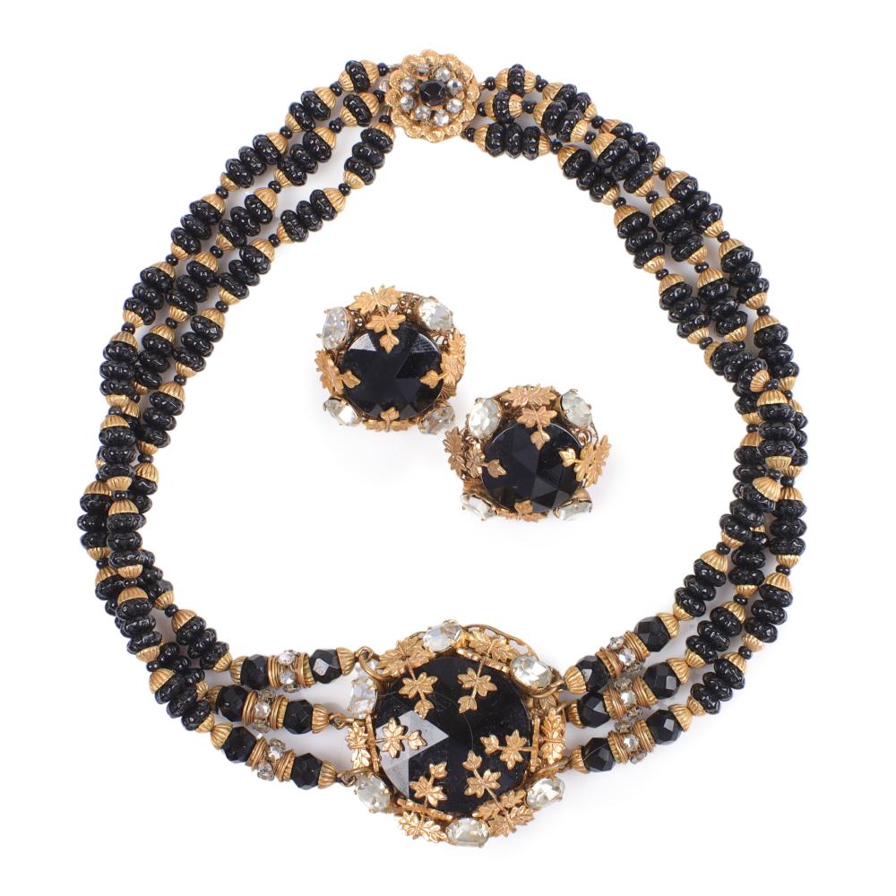 Appraisal: MIRIAM HASKELL BLACK AND GILT BRASS CRYSTAL GLASS BEAD NECKLACE