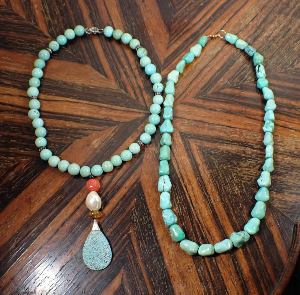 Appraisal: TWO NATIVE AMERICAN STYLE BEAD NECKLACES including an - strand