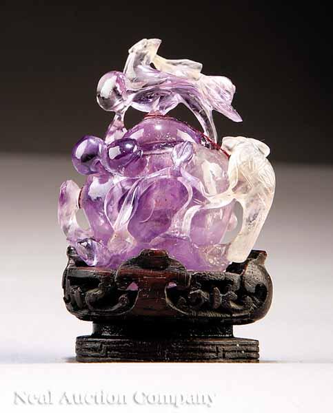 Appraisal: A Chinese Miniature Carved Amethyst Covered Vase on Stand late