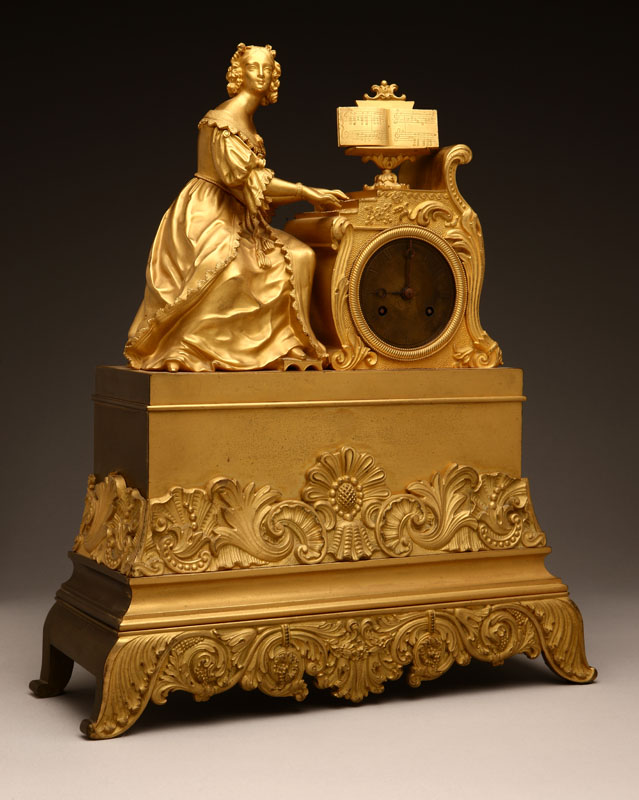 Appraisal: A Charles X gilt-bronze figural mantel clock First half th