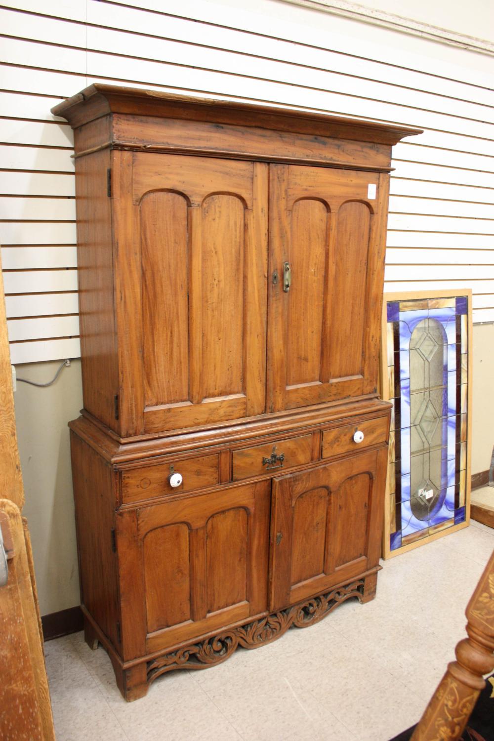 Appraisal: COUNTRY MAHOGANY CABINET ON CABINET Anglo-Indian th century elements H