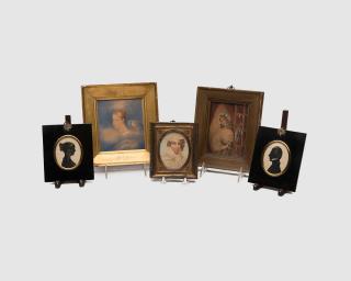 Appraisal: Three Portrait Miniatures on Paper together with a Pair of