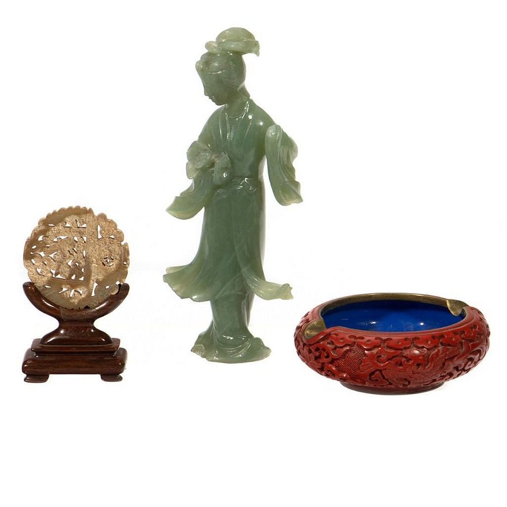 Appraisal: Jade figure of Goddess Together with a Carnelian ash tray