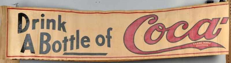 Appraisal: Early Canvas Coca-Cola Banner Description Displays very well with some