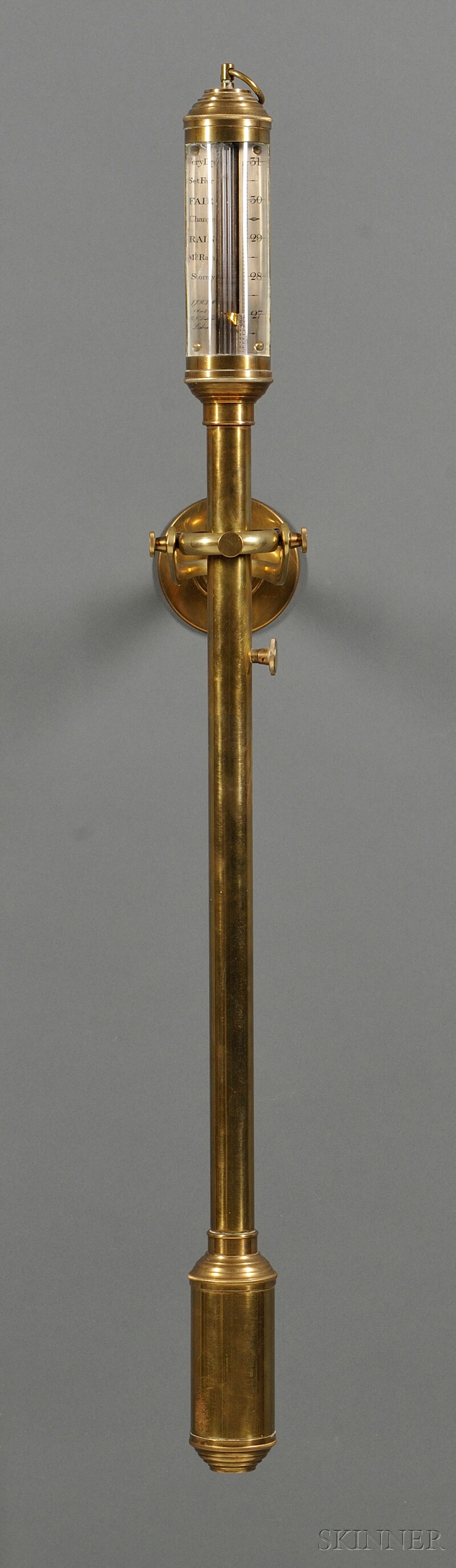 Appraisal: Brass Marine Stick Barometer Lisbon Portugal late th century weighted