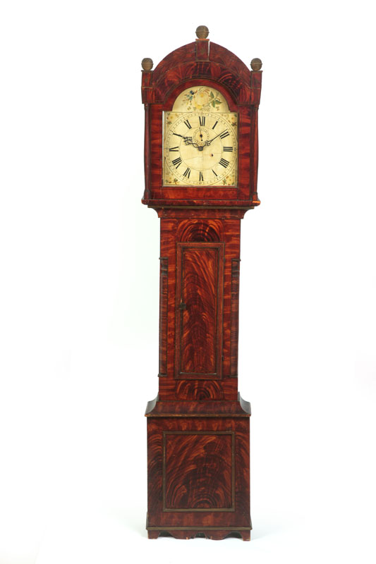 Appraisal: DECORATED TALL CASE CLOCK Probably New England - pine Folksy