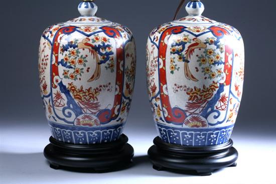 Appraisal: PAIR CHINESE IMARI PORCELAIN JARS AND COVERS Painted in the