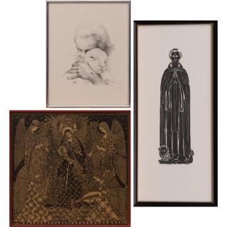 Appraisal: Gertraud Brausewetter German - Madonna Enthroned Woodblock Initialed G B