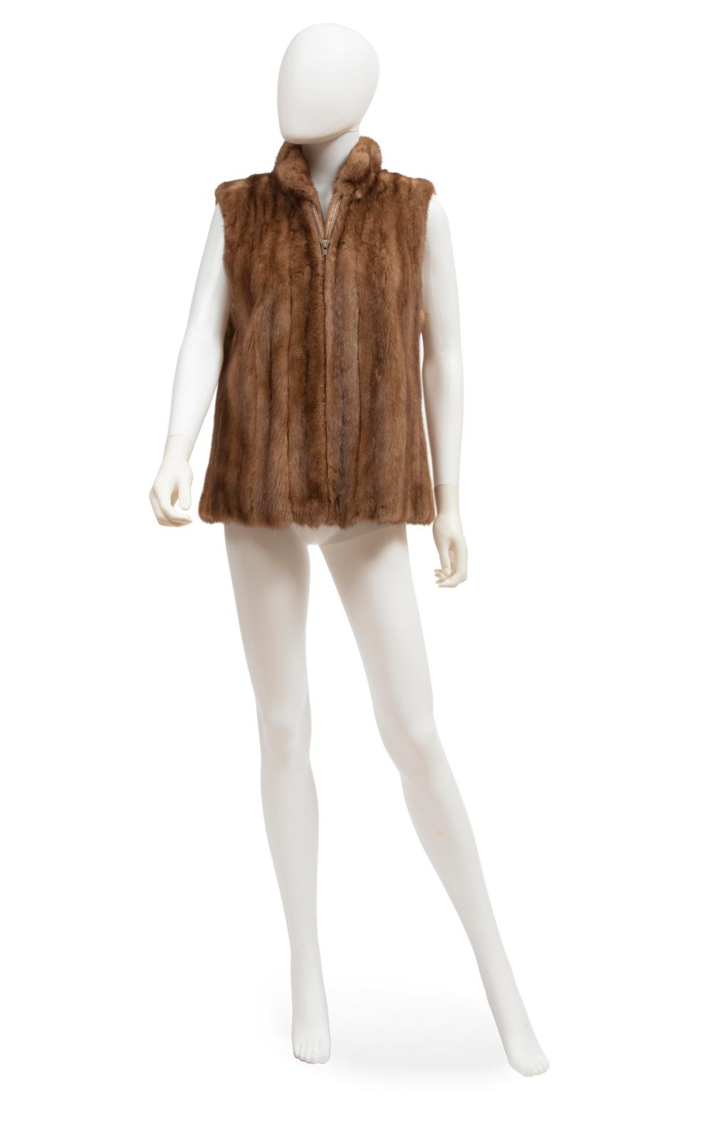 Appraisal: Mink Fur Vest interior embroidered Marian Petry light brown zippered