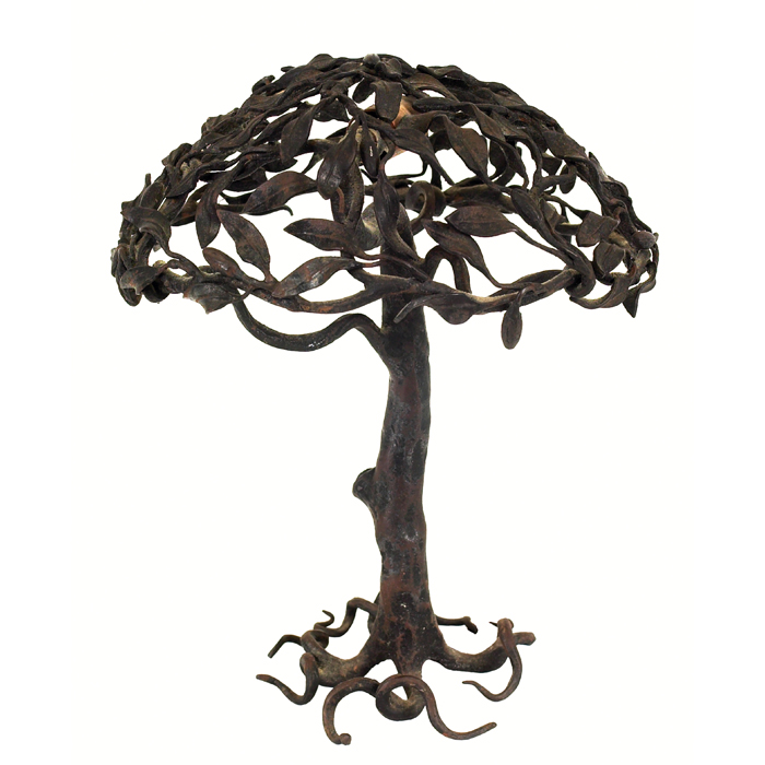 Appraisal: Arts and Crafts lamp oak tree form in wrought iron