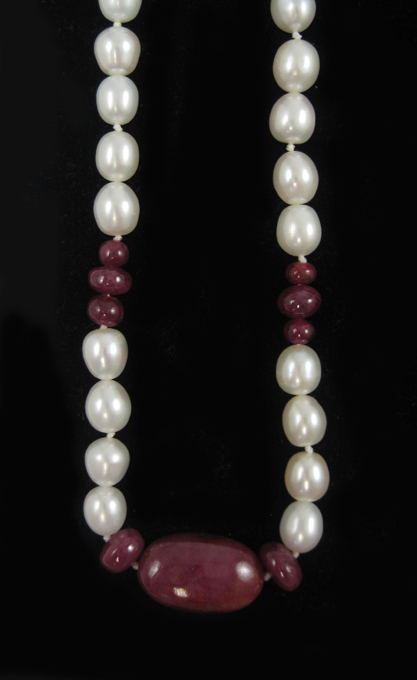 Appraisal: RUBY PEARL AND FOURTEEN KARAT GOLD NECKLACE measuring - inches