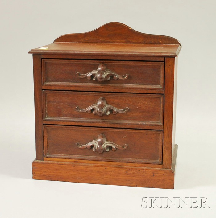 Appraisal: Miniature Victorian Carved Walnut Three-Drawer Chest ht wd dp in