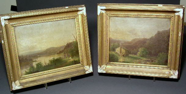 Appraisal: Pair of oil on canvas landscape paintings signed J R