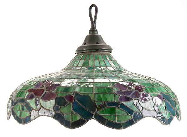 Appraisal: An American leaded glass hanging lamp height in diameter in