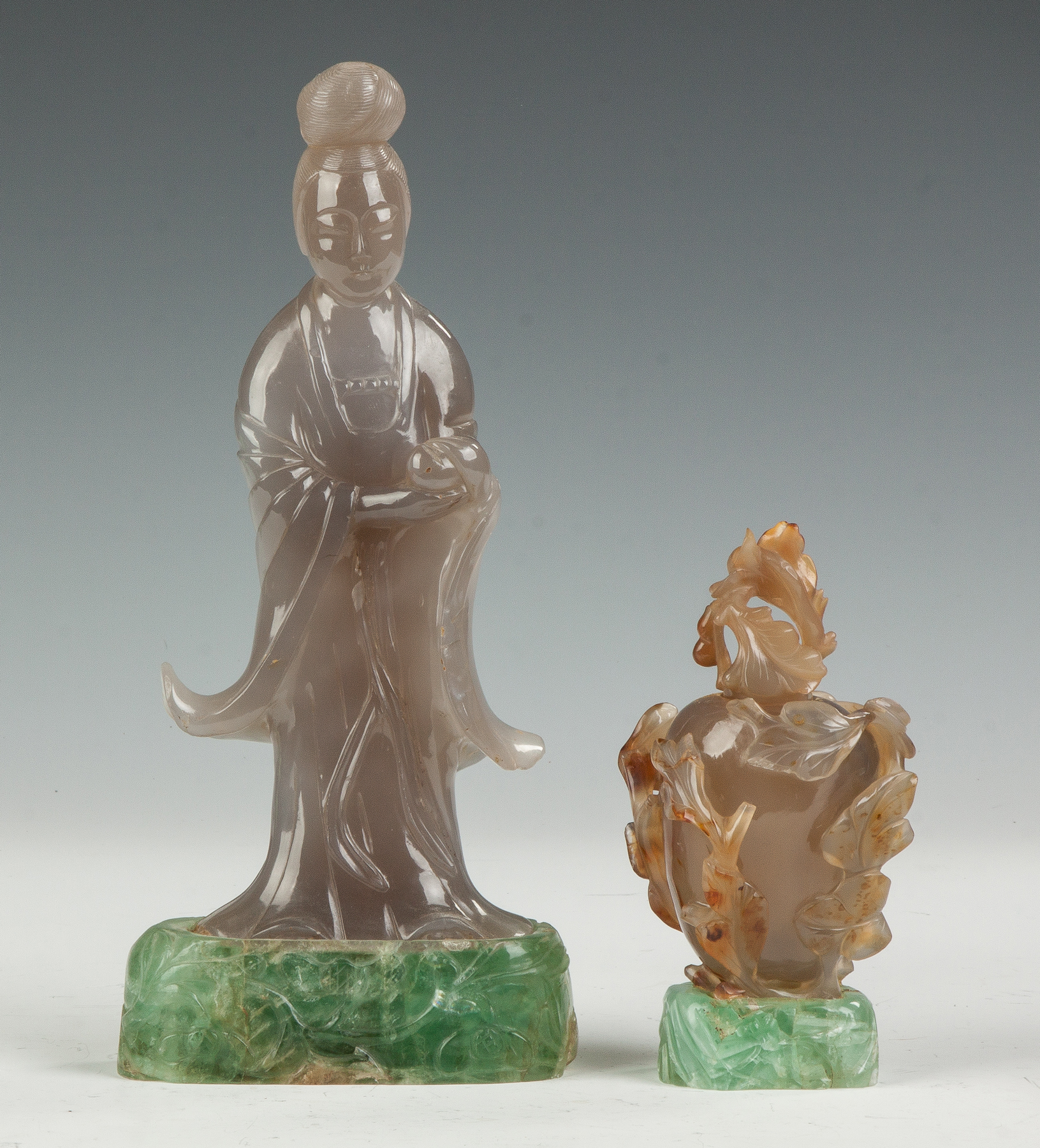 Appraisal: Chinese Carved Lavender Jade of Quan Yin Agate Covered Vase