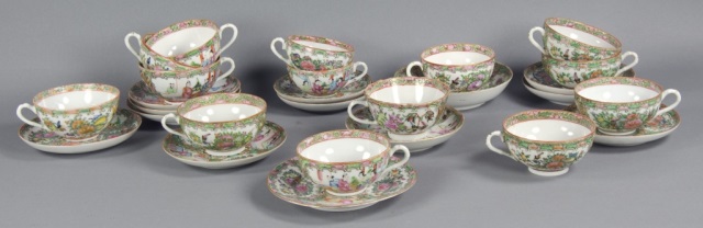 Appraisal: Assembled Set of Rose Medallion Cups SaucersEach decorated with floral