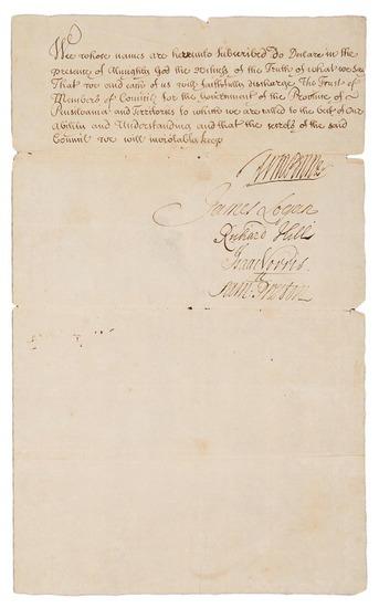 Appraisal: PROVINCIAL COUNCIL OF PENNSYLVANIA Manuscript document signed by members of