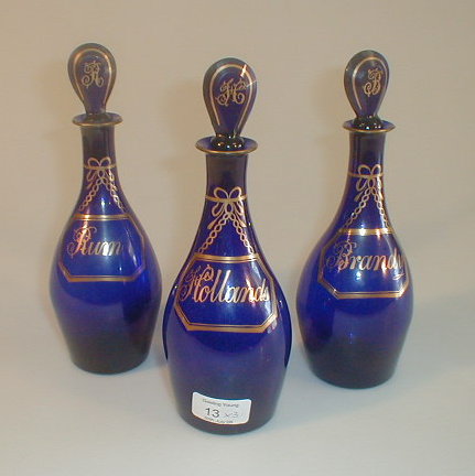 Appraisal: A set of three thC Bristol blue mallet shape spirit