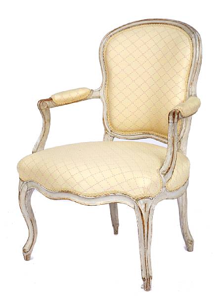 Appraisal: A pair of Louis XV style paint decorated fauteuils late