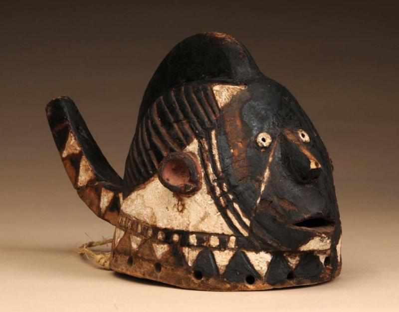 Appraisal: Small African B W Wooden Face Mask w Tail Condition