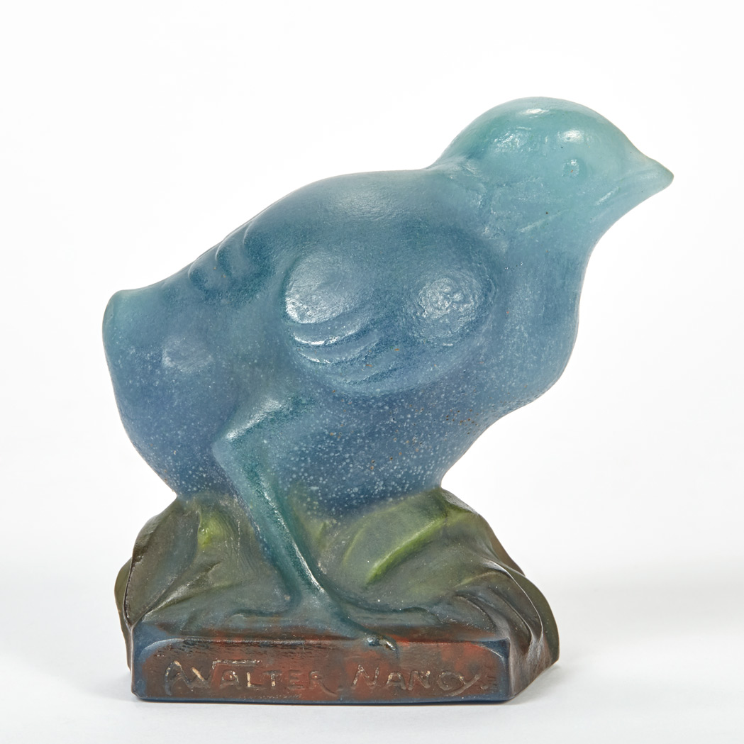 Appraisal: Almaric Walter Pate-de-Verre Figure of a Fledgling s In semi-opaque