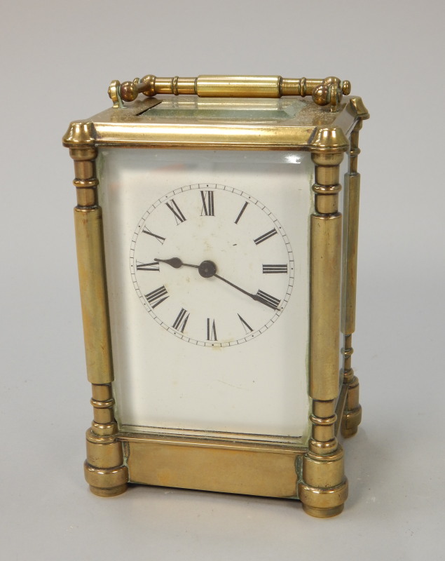 Appraisal: A late th early thC French brass carriage timepiece with