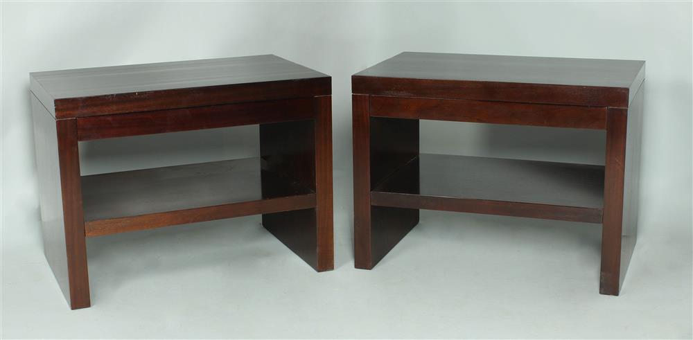 Appraisal: PAIR OF RECTANGULAR MAHOGANY SIDE TABLES LABELED BAKER FURNITURE ESTATE