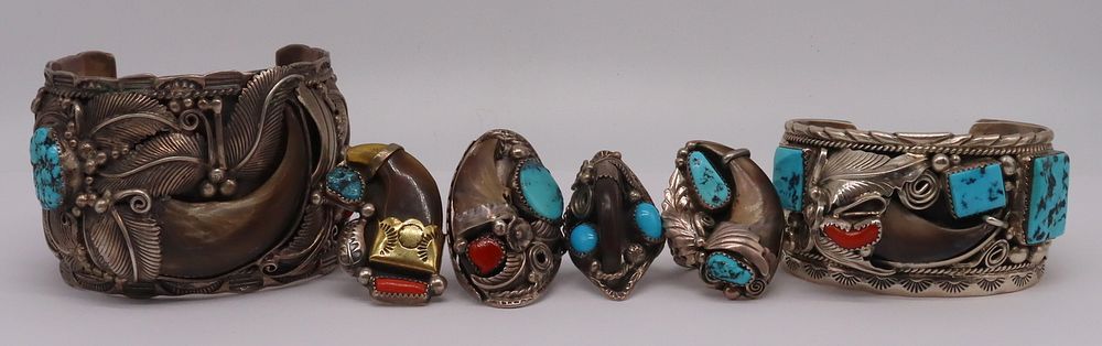 Appraisal: JEWELRY Assorted Southwest Sterling and Bear Claw Jewelry Includes a