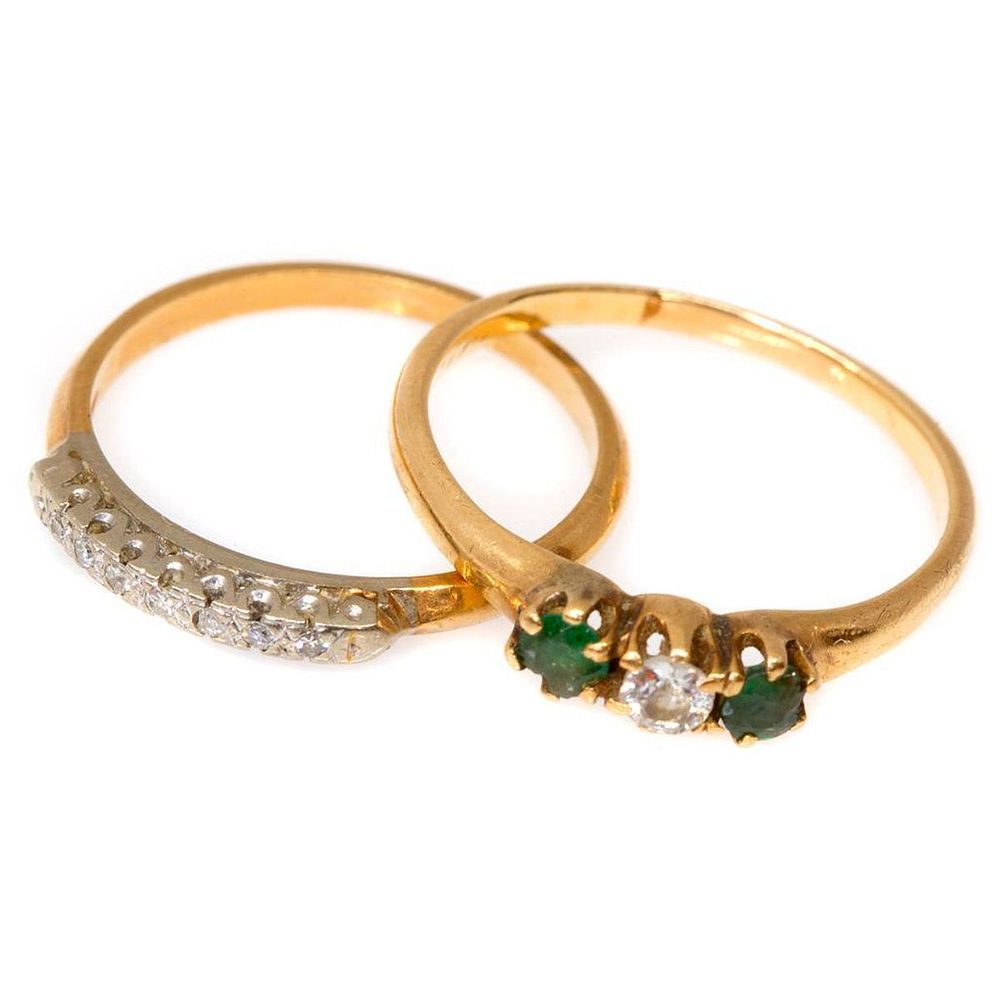 Appraisal: Two diamond emerald k gold bands set with old European