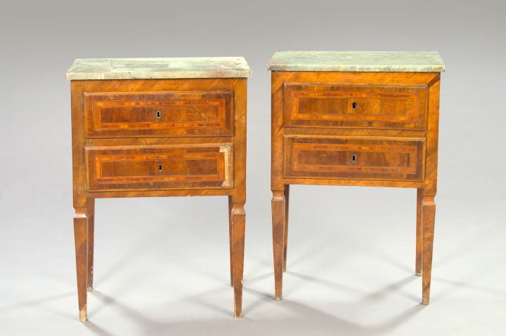 Appraisal: Pair of Louis-Philippe Banded Mahogany and Marble-Top Side Tables mid-