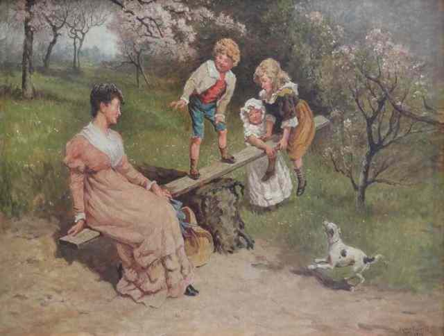 Appraisal: NEWELL Hugh O C of Family on Seesaw Signed and