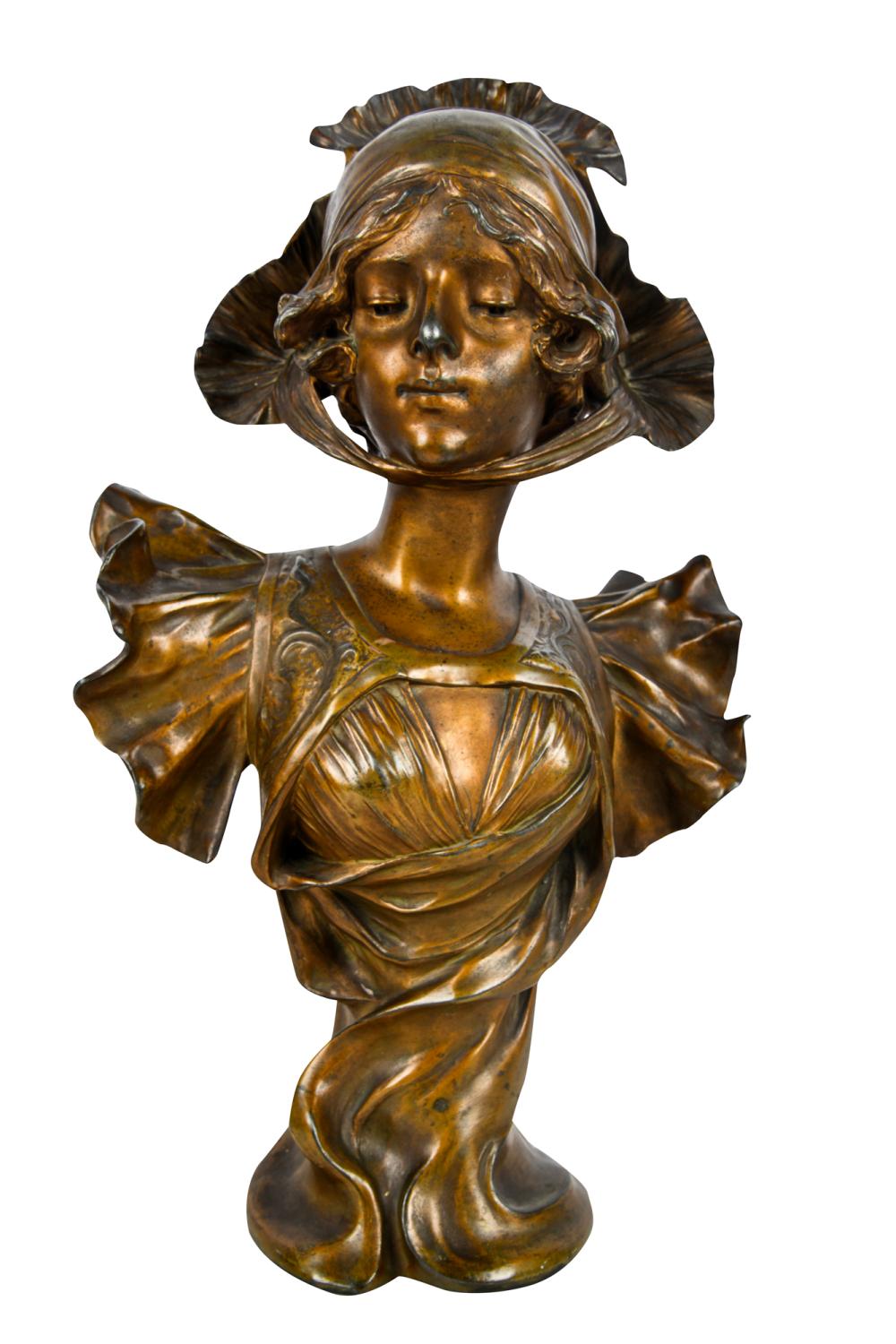 Appraisal: HENRI JACOBS BUST OF A LADYpatinated bronze signed H Jacobs