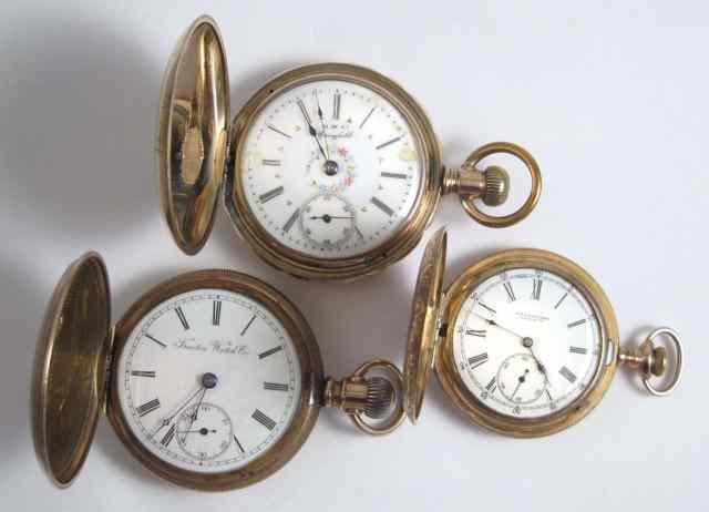 Appraisal: THREE AMERICAN HUNTER CASE POCKET WATCHES New York Standard model