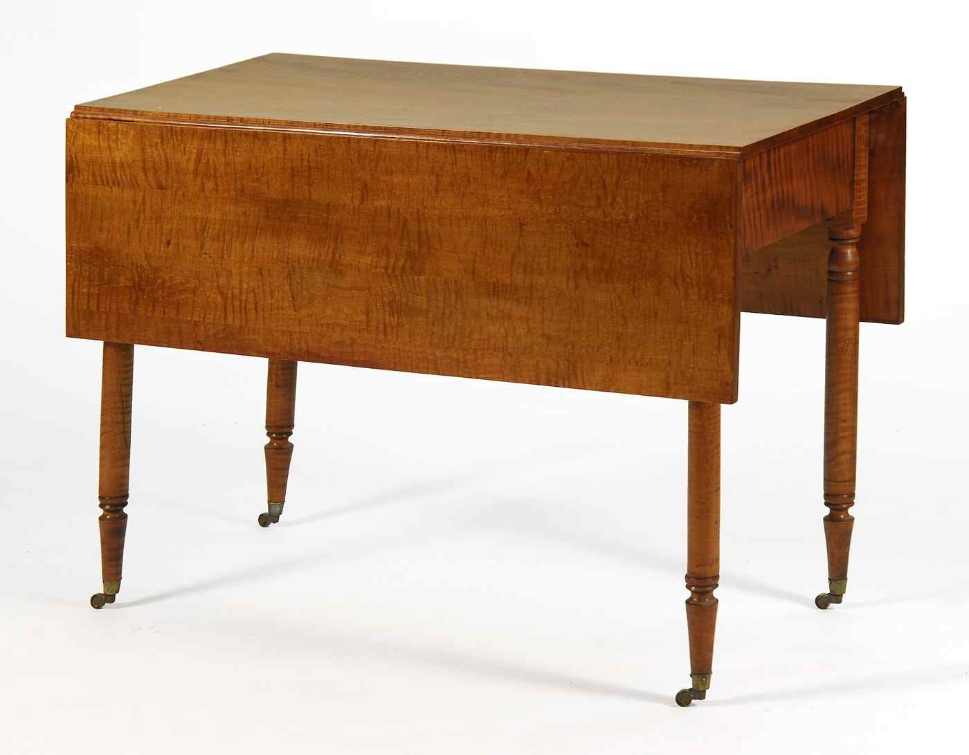 Appraisal: ANTIQUE AMERICAN SHERATON DROP-LEAF TABLECirca In curly maple Turned legs