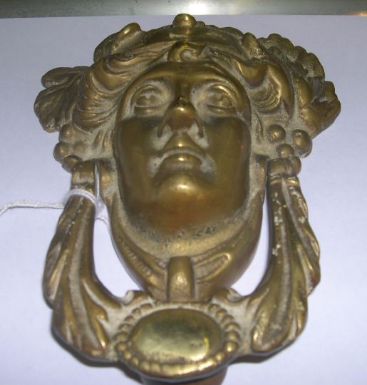 Appraisal: English Gilt-Brass Bacchante Masque Door Knocker mid- th century in