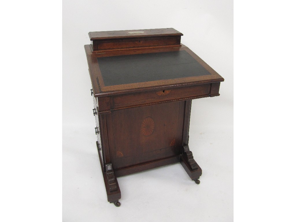 Appraisal: A Victorian mahogany inlaid Davenport desk with a presentation label