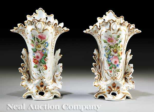 Appraisal: A Pair of Paris Porcelain Flare Vases th c gilt