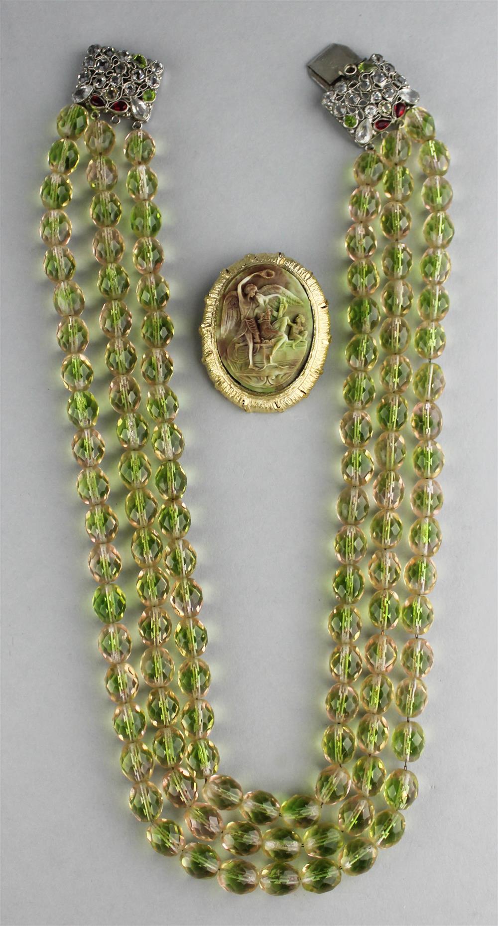 Appraisal: HOBE NECKLACE WITH THREE STRANDS OF CUT CRYSTAL BEADS AND