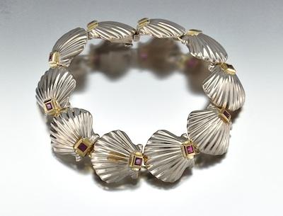 Appraisal: A Tiffany Co Gold Ruby and Sterling Silver Shell Bracelet