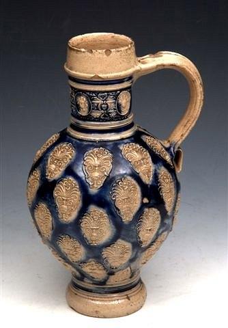 Appraisal: A TH CENTURY RHENISH STONEWARE FLAGON with classical urn and