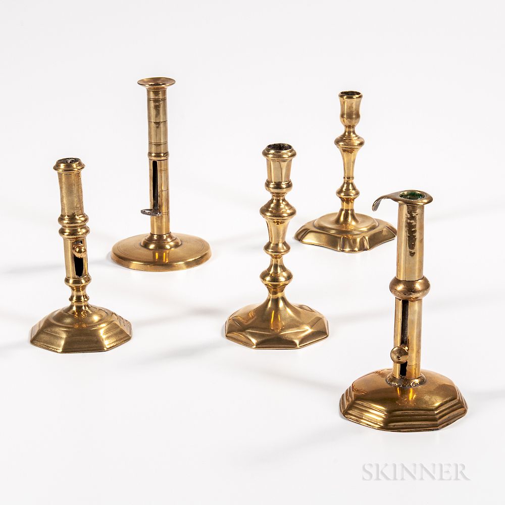 Appraisal: Five th Century English Brass Candlesticks Five th Century English