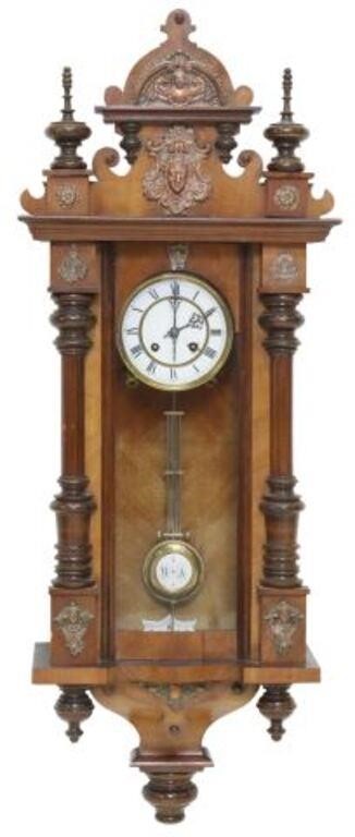 Appraisal: German walnut cased regulator wall clock Schlenker Kienzle late th